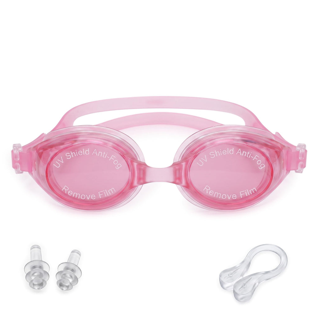 Swimming Goggles, Hypoallergenic Silicone Swim Goggles with Shatter-Resistant Lenses and Adjustable Strap for Pool, Beach, Training and Recreational Swimming, SB-380, Pink - image 1