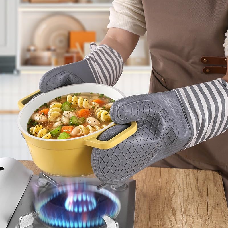Oven Mitt, Silicone Heat-Resistant Kitchen Glove with Non-Slip Grip and Soft Cotton Lining, Washable Pot Holder for Baking, Cooking, BBQ and Hot Trays, Pink, 1 Piece - image 3