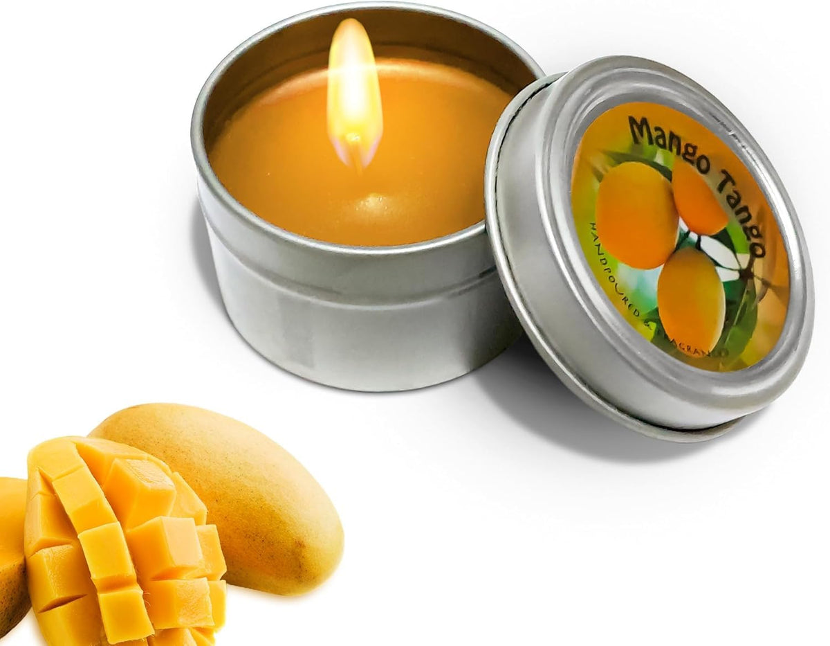Scented Candle, Mango Tango Soy Wax Aromatherapy Tin with Lid, Portable Home Fragrance Candle for Bedroom, Bathroom, Spa, Yoga, Travel, Gift and Home Decor (Mango Tango) - image 1