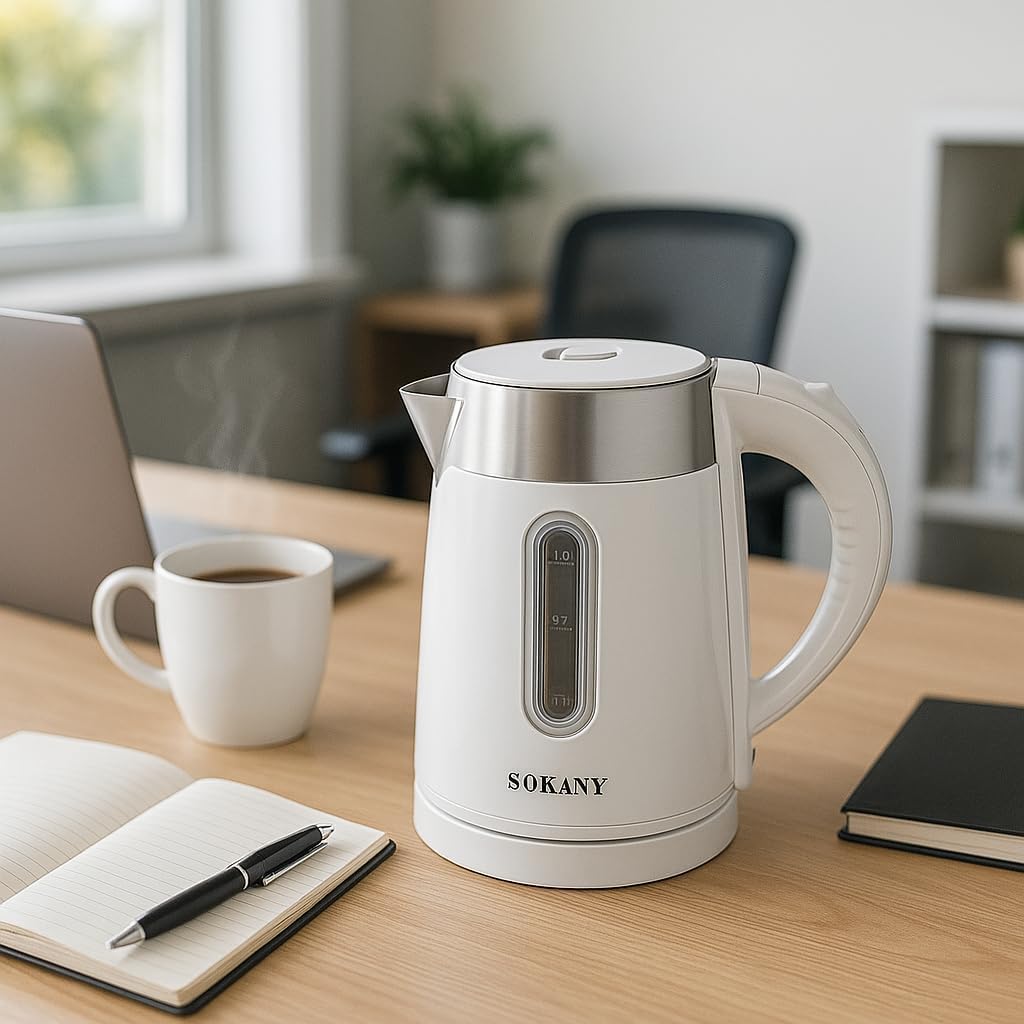 Electric Kettle 1L - Stainless Steel Water Boiler with Indicator Light 1200W, Fast Boil Water Boiler With Auto Shut-Off, 360 Degree Swivel Base, SK-0808 (White) - image 5