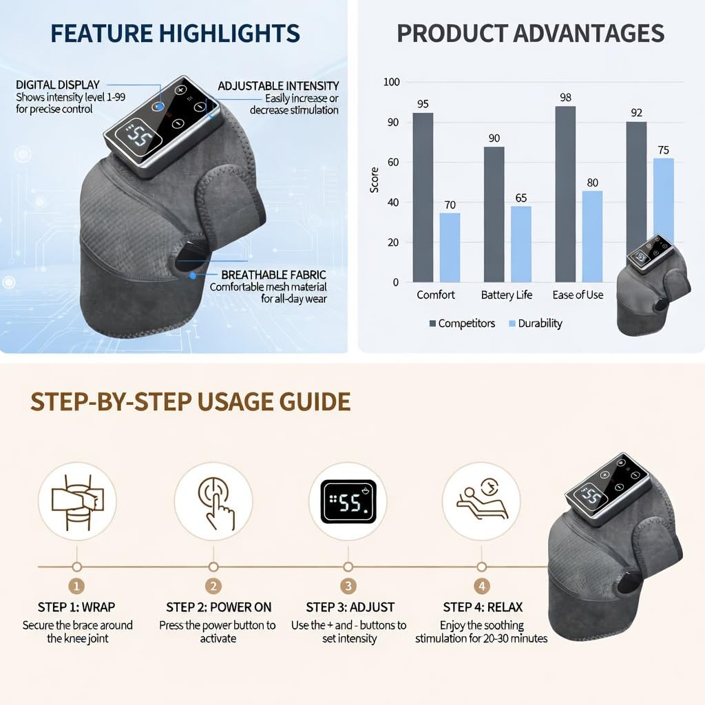 Knee Massager with Heat Vibration Wrap for Shoulder Elbow Adjustable Soft Fabric Heating Pad 3D Massage Daily Home Use WNK-001A - image 4