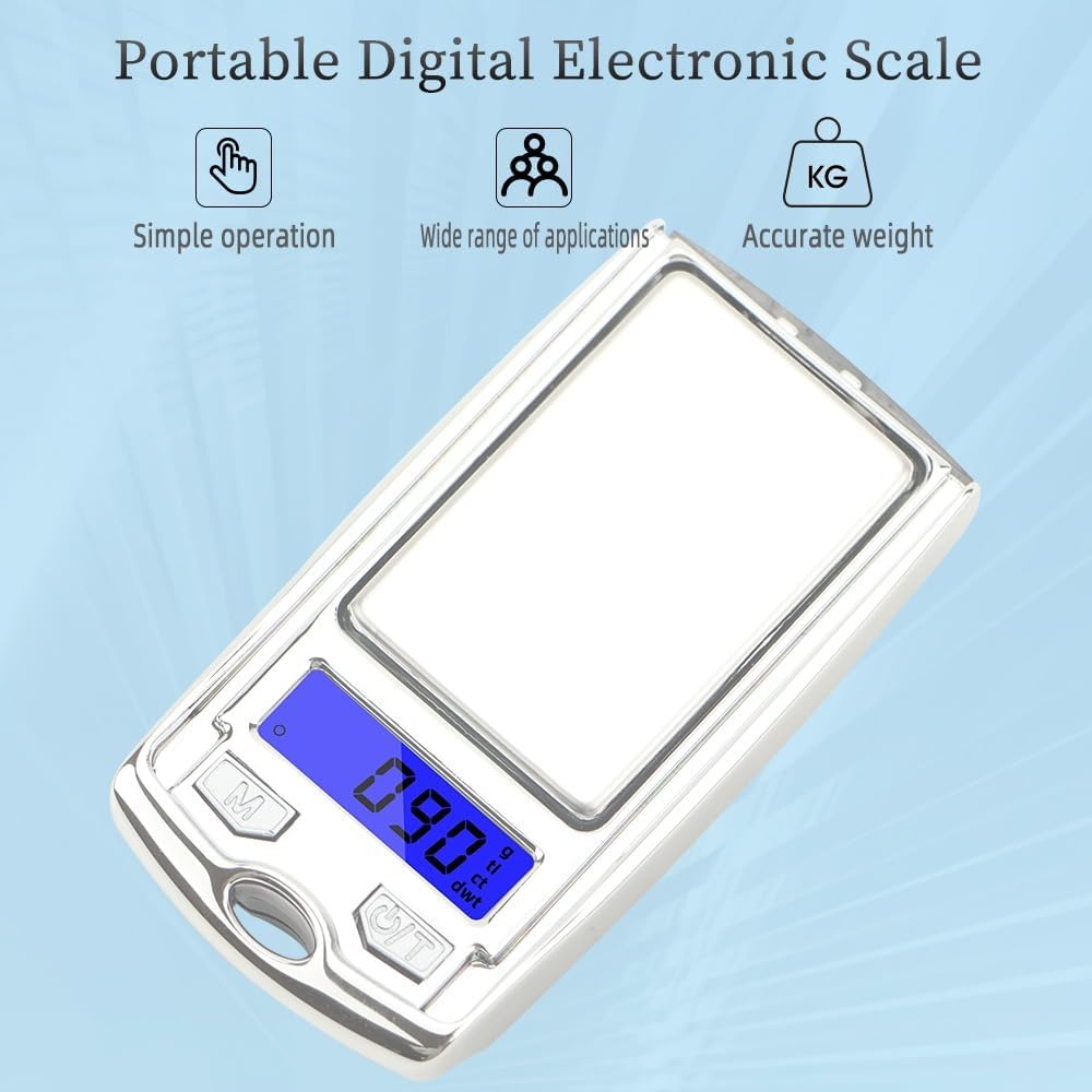 Digital Pocket Scale 200g x 0.01g, Mini Jewelry Gram Scale with LED Display and Protective Cover for Gold, Silver, Coins and Gemstones, Car Key Shape, Black and Silver - image 2