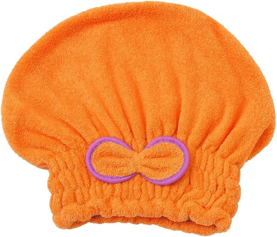 Microfiber Hair Towel Wrap, Quick-Dry Lightweight Turban with Button Loop for Wet, Curly and Long Hair, Soft Absorbent Head Towel Cap, Orange - image 1