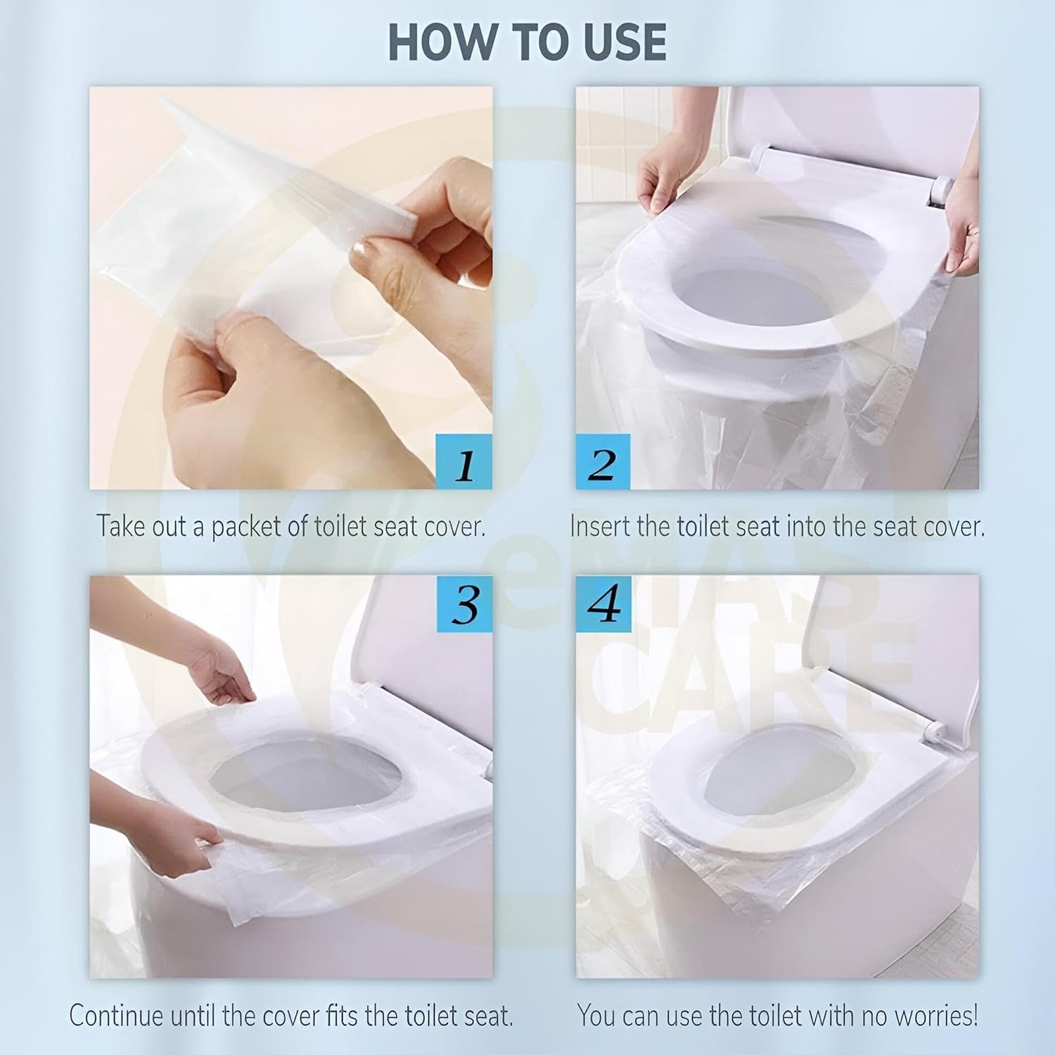 Disposable Toilet Seat Covers 50 Pcs, Waterproof Travel Toilet Seat Cover Portable Hygienic Barrier for Public Bathroom Office School Travel - image 4