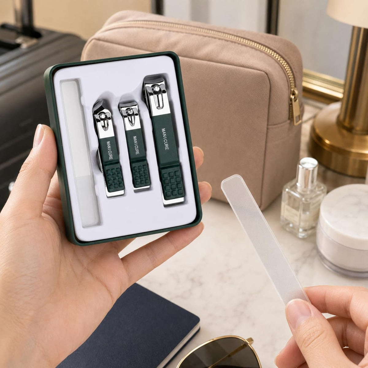 Nail Clippers Set 4 in 1, Stainless Steel Manicure and Pedicure Kit for Fingernails and Toenails, Portable Grooming Tools for Men and Women, Green - image 7