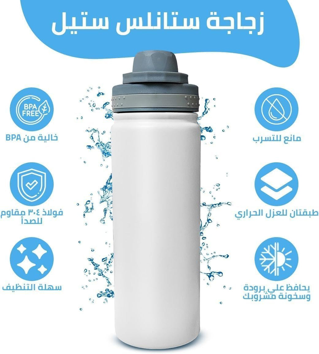 Water Bottle 530ml, Vacuum Insulated Stainless Steel Travel Mug with Double Wall and Leakproof Lid, BPA-Free Portable Sports Flask for Hot and Cold Drinks (White) - image 2