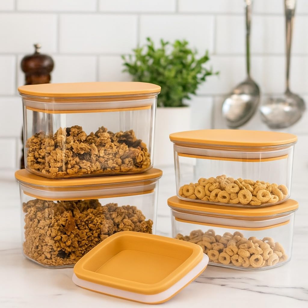 Airtight Food Storage Containers 4 Pcs, Clear Acrylic 1600ml Canister Set with Lids for Cereal, Flour, Sugar, Coffee, Tea, Pasta and Pantry Organization - image 5