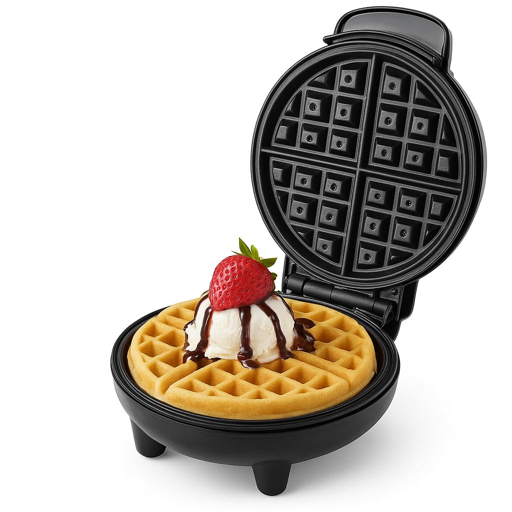 Waffle Maker 850W, Non-Stick Round Waffle Iron with Cool-Touch Housing, Temperature-Controlled Indicator Lights, Non-Slip Feet and Vertical Storage, Black, KC1048 - image 1