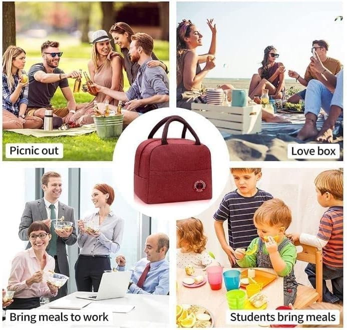 Insulated Lunch Bag, 1.5L Portable Foldable Food Storage Tote with Thermal Lining and Water-Resistant Exterior for Work, School, Travel, Beach and Picnic (Red) - image 5
