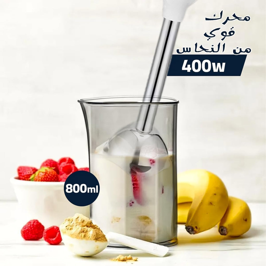Hand Blender 2 in 1, 400W with Turbo and Variable Speed, Stainless Steel Shaft, 800 ml Beaker and Whisk, Low-Noise Copper Motor, Black and White, KM1024 - image 4