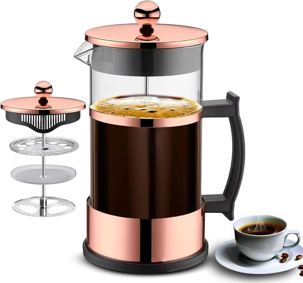 French Press Coffee & Tea, 350ML, portable, stainless steel, dishwasher safe, lightweight, for Travel Office Home Kitchen, Gold - image 1