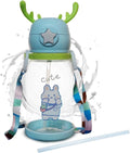 Water Bottle With Straw And Strap 600 ml Leak Proof Bpa Free Plastic Drinking Cup For School Sports Travel Durable Reusable Design (Blue) - image 1