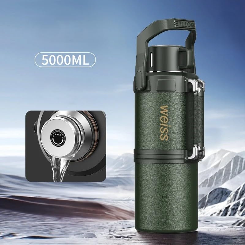 Insulated Vacuum Flask Stainless Steel Water Bottle Large Capacity 316 Steel Travel Tumbler for Hot and Cold Drinks Home Office Outdoor, 5 L Capacity, F-1525 (Army Green) - image 3