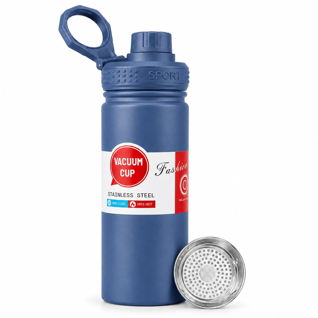 Water Bottle 550ml 304 Stainless Steel Vacuum Insulated Flask, BPA-Free Leak-Proof for Hot Cold Drinks Travel Gym School Office, F-742, Blue - image 1
