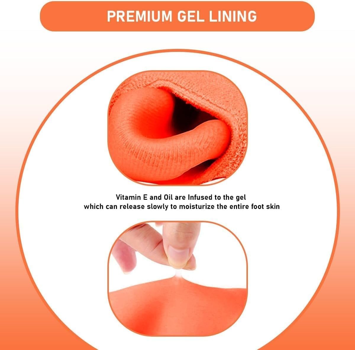 Moisturizing Gel Heel Socks for Dry and Cracked Heels, Jojoba Oil Olive Oil and Vitamin E, One Size Softening Spa Socks (Orange) - image 6