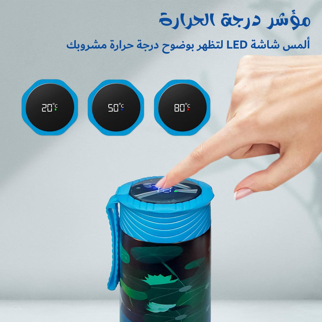 Water Bottle 500 ml, Vacuum Insulated Stainless Steel Thermos with Temperature Display, Double-Wall Leakproof Lid and Carry Handle for Hot and Cold Drinks, Travel, Office and School, Blue - image 3