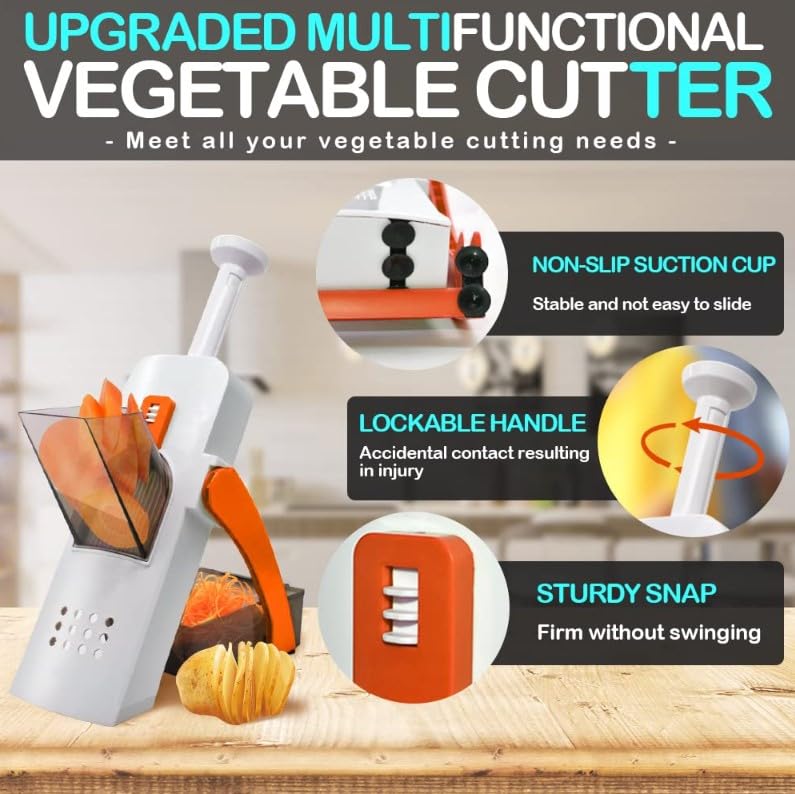 Vertical Chopper, Vegetable Chopper, Multifunctional Food Chopper, Safe Slicer for Kitchen, Vegetable Fruit Meat Cutter with Container, French Fry Cutter, SR-266 (Orange) - image 3