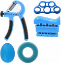 Hand Grip Strengthener Set, 5-Piece Adjustable Resistance Forearm and Finger Exerciser Kit with Hand Gripper, Finger Stretcher, Grip Ring and Squeeze Ball (Blue) - image 1