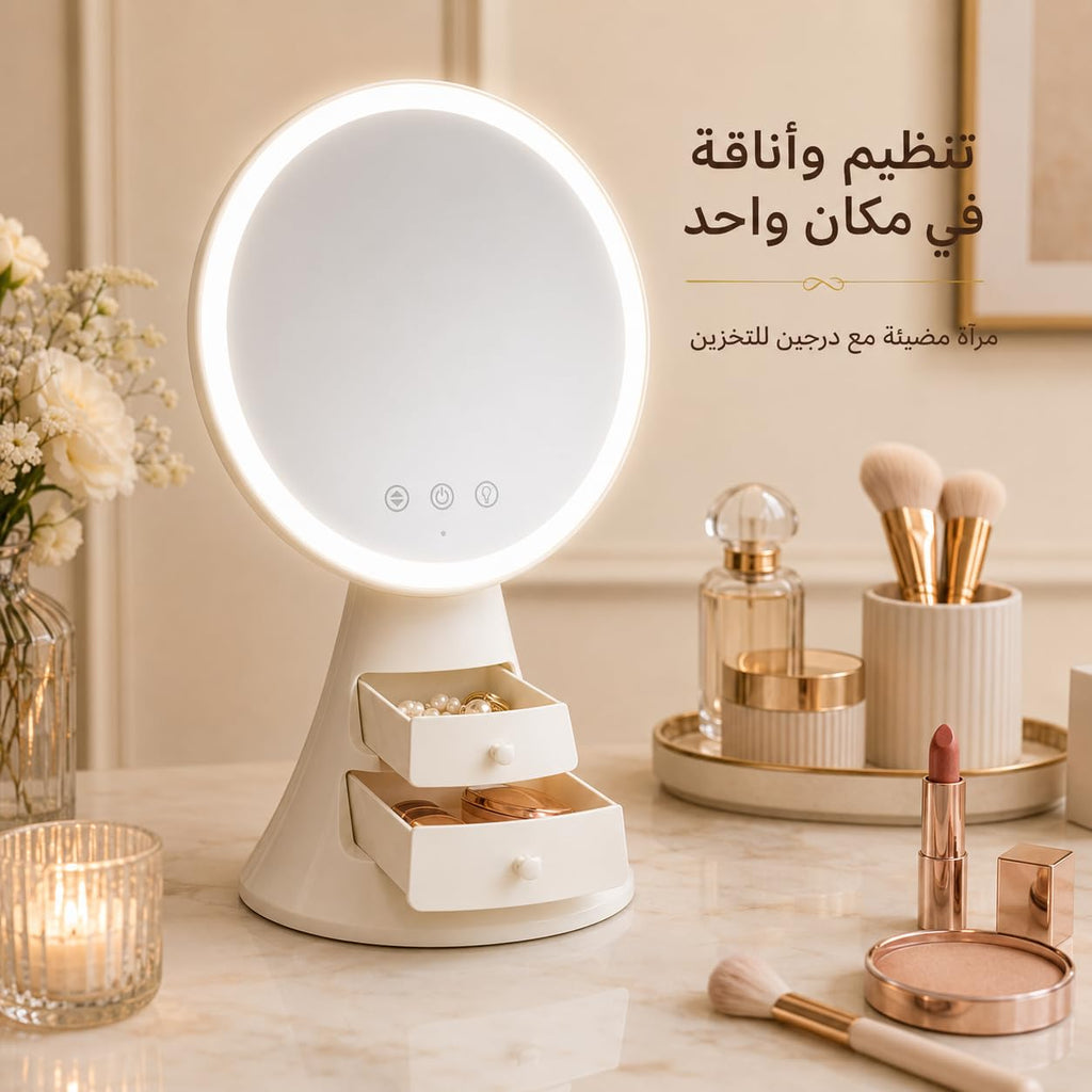 Makeup Mirror with Lights and Organizer, LED Vanity Mirror with Touch Control, 3 Light Modes, Adjustable Angle and Cosmetic Storage for Dressing Table, X-611, White - image 7