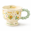 Ceramic Mug 340 ml for Coffee and Tea, Decorative Glazed Cup with Scalloped Rim, Beaded Handle and Stable Pedestal Base for Hot Drinks, TT-2533, Avocado - image 1