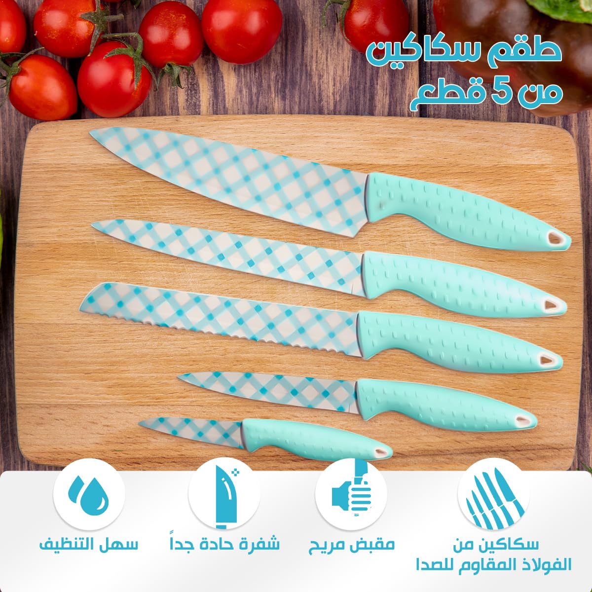 Knife Set, stainless steel, ergonomic, for Work Home Kitchen, Blue - image 2