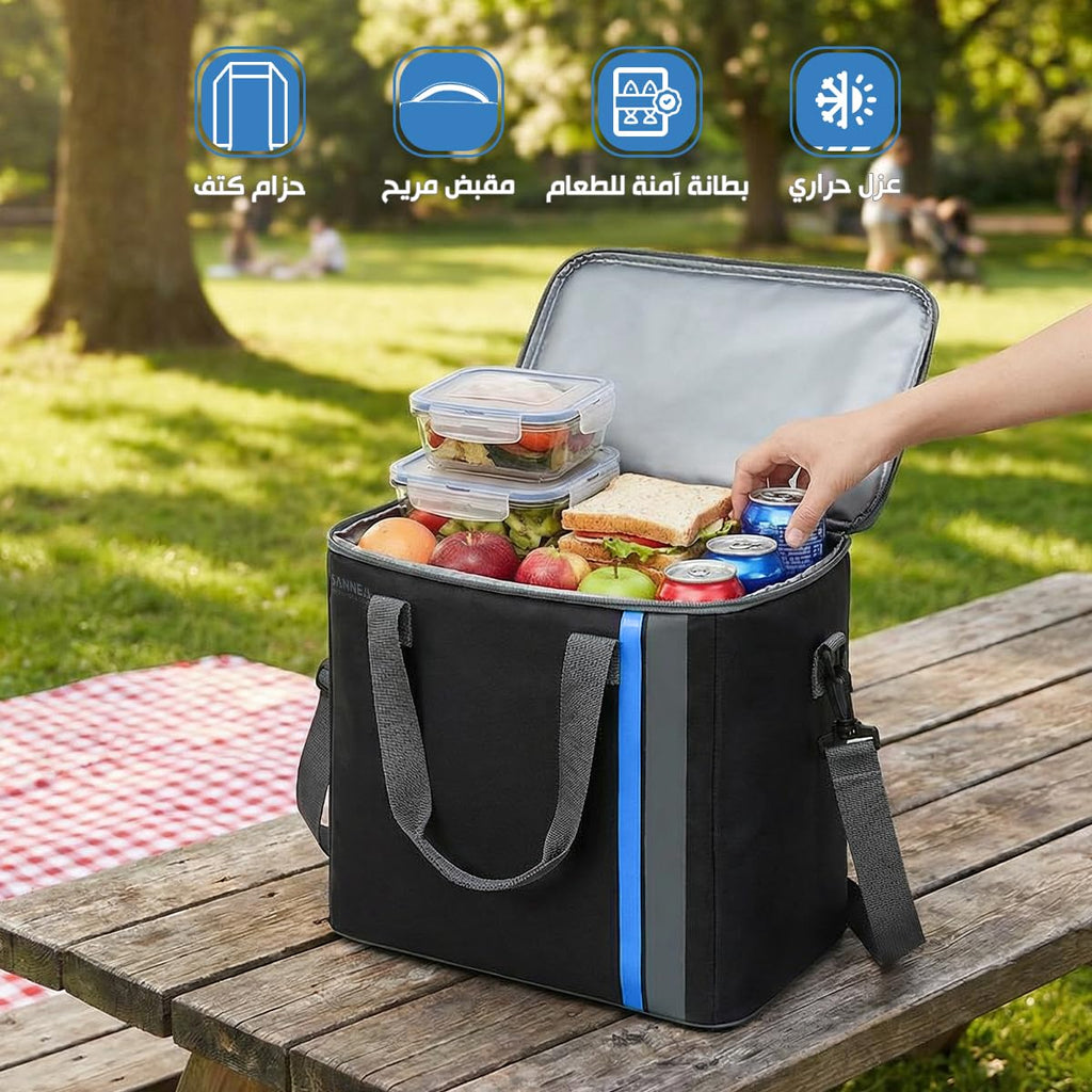 Lunch Bag, Insulated Thermal Cooler Tote 22 L, Waterproof Leakproof Food Storage for Hot and Cold Meals, Picnic, Work, School and Travel, hanso, BB-571 (Black/Blue) - image 2