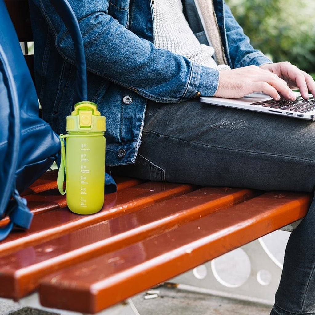 Water Bottle 550ml with Straw and Carry Handle, Leakproof BPA-Free Reusable Sports Bottle, Dishwasher Safe for Gym, School, Travel, Home and Office (Yellow) - image 7