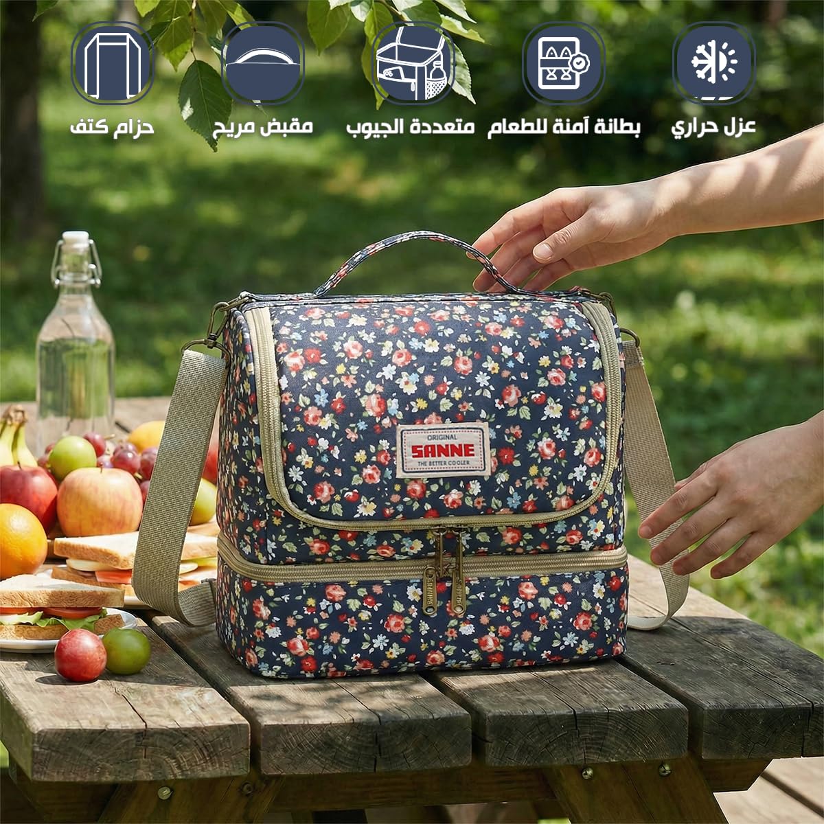 Lunch Bag 11 L, Insulated Thermal Cooler Tote, Waterproof Leak-Resistant Food Storage for Hot and Cold Meals, Work, School, Picnic and Travel, BB-549 (Navy Floral) - image 2