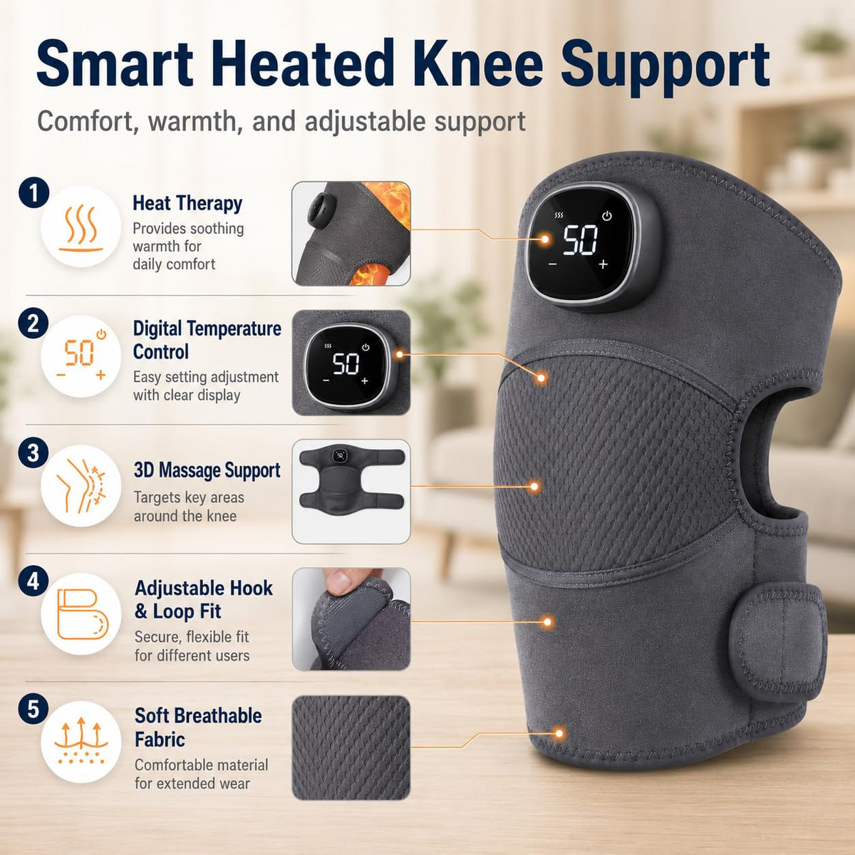 Knee Massager with Heat and Vibration, Cordless Adjustable Wrap with Easy Controls for Daily Comfort and Relaxation at Home, Office and Travel - image 3