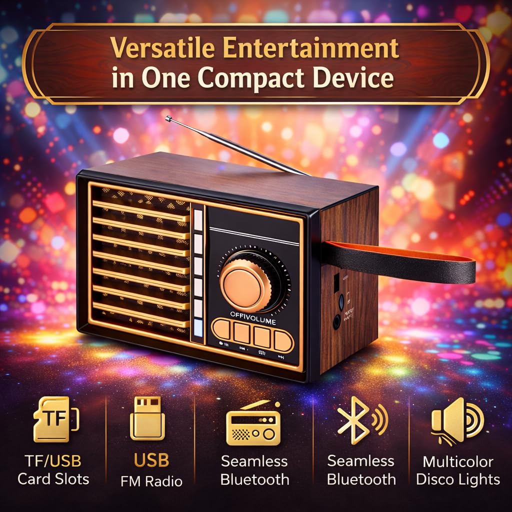 Bluetooth Speaker with FM Radio, Portable Wireless Speaker with RGB Light, Hands-Free Calling, AUX Input, TF Card Support and High-Sensitivity Antenna (Wooden) - image 2