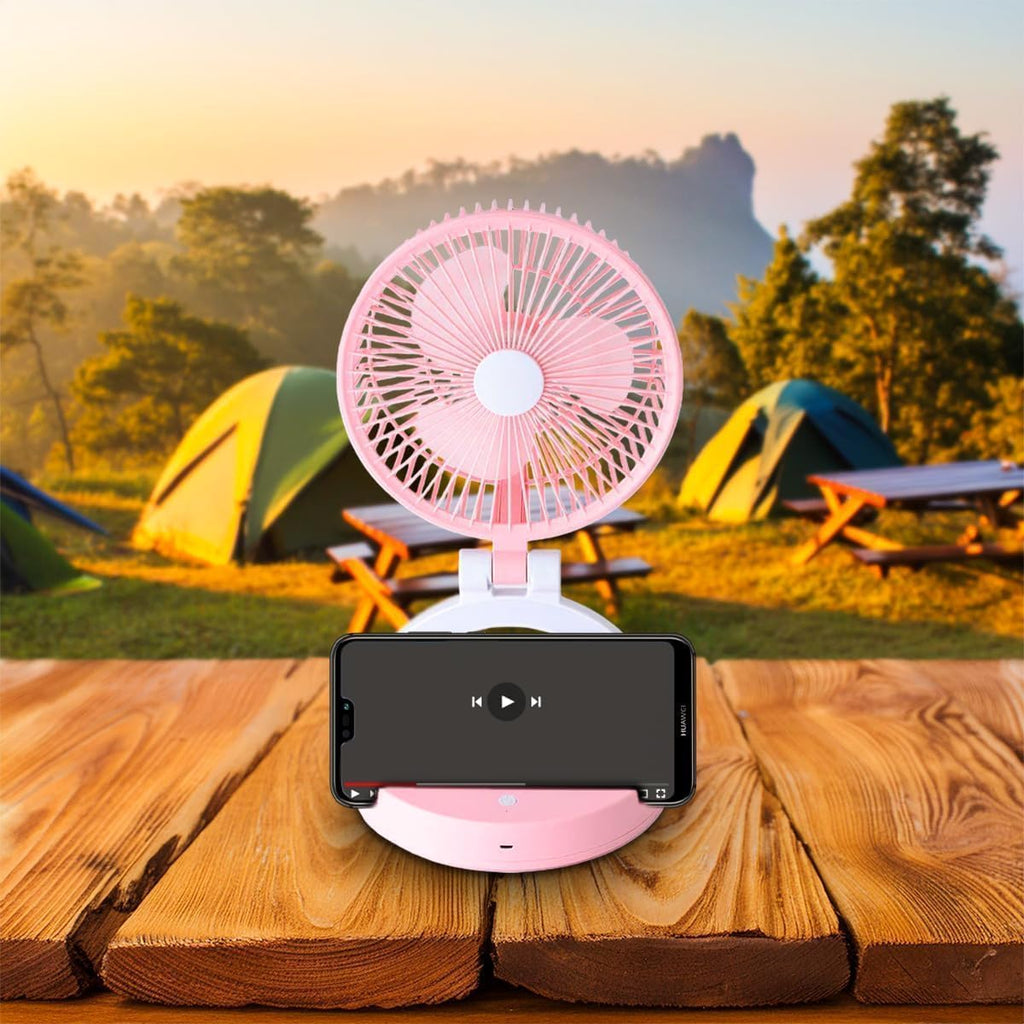 Portable Mini Fan Rechargeable Folding Desk Fan with LED Light USB 3 Speed Strong Wind for Home Office Travel Camping (Pink) - image 6