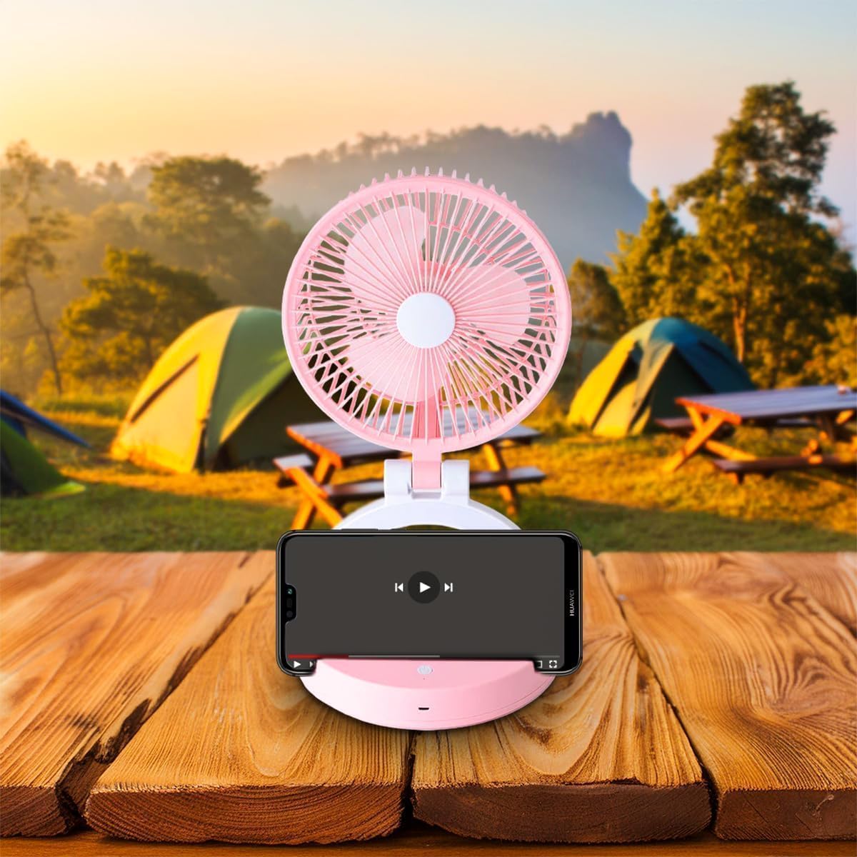 Portable Mini Fan Rechargeable Folding Desk Fan with LED Light USB 3 Speed Strong Wind for Home Office Travel Camping (Pink) - image 6