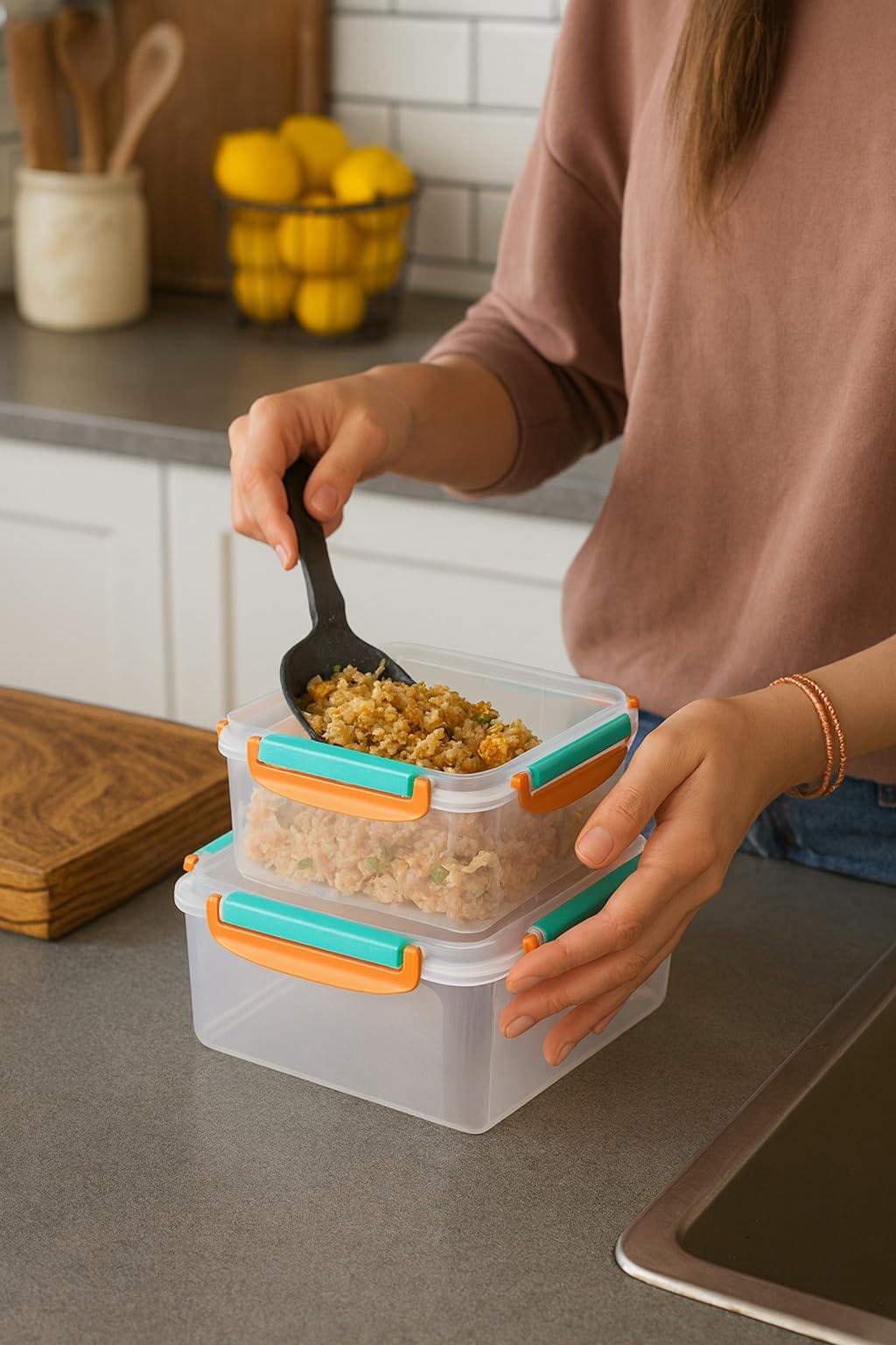Food Storage Containers Set, 3 Pcs Refrigerator Crisper Box with Airtight Seal, Microwave and Dishwasher Safe, Leak Proof, Easy to Clean, Square Food Grade for Vegetables and Fruit (Orange) - image 3