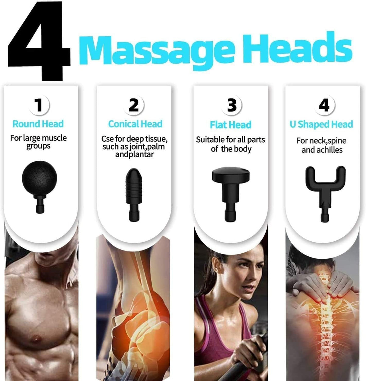 Massage Gun Mini Portable Handheld Percussion Device with 4 Heads, LCD Display and 6 Speed Levels, Cordless Muscle Massager for Neck Back Legs, Silver - image 3
