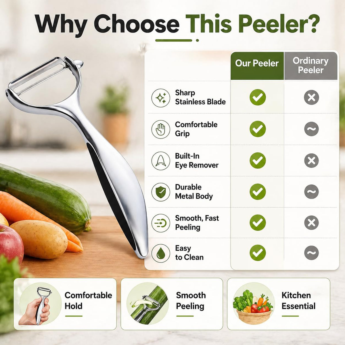 Vegetable Peeler Potato Peelers Fruit Peeler - Premium Stainless Steel Manual Peeler with Sharp Blade for Vegetables & Fruits, Non-Slip Handle, Multi-Functional Peeling Knife for Home use, XE-444 - image 4