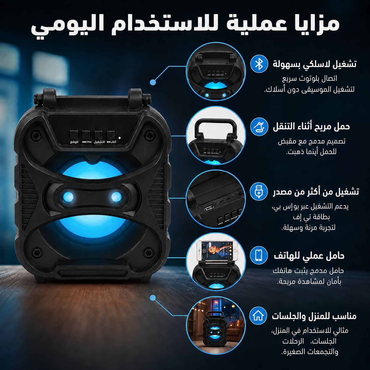 Portable Bluetooth Speaker, Wireless Mini Speaker with USB Flash and Memory Card Support, Input for Smartphones, Music and Games, ZR-240S, Black - image 3