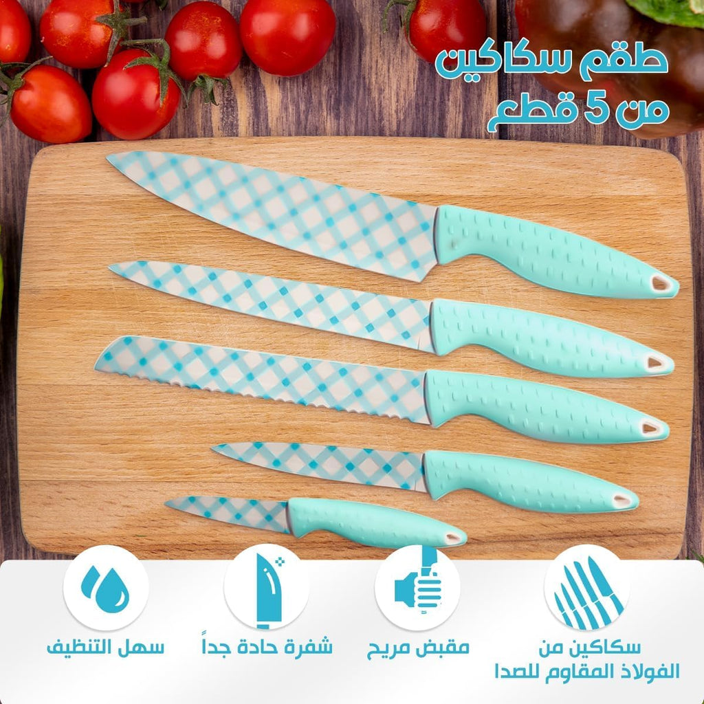 Kitchen Knife Set with Stainless Steel Blades, Comfortable Plastic Handles for Slicing, Chopping and Food Preparation, Home and Professional Kitchen Tools, Blue - image 2
