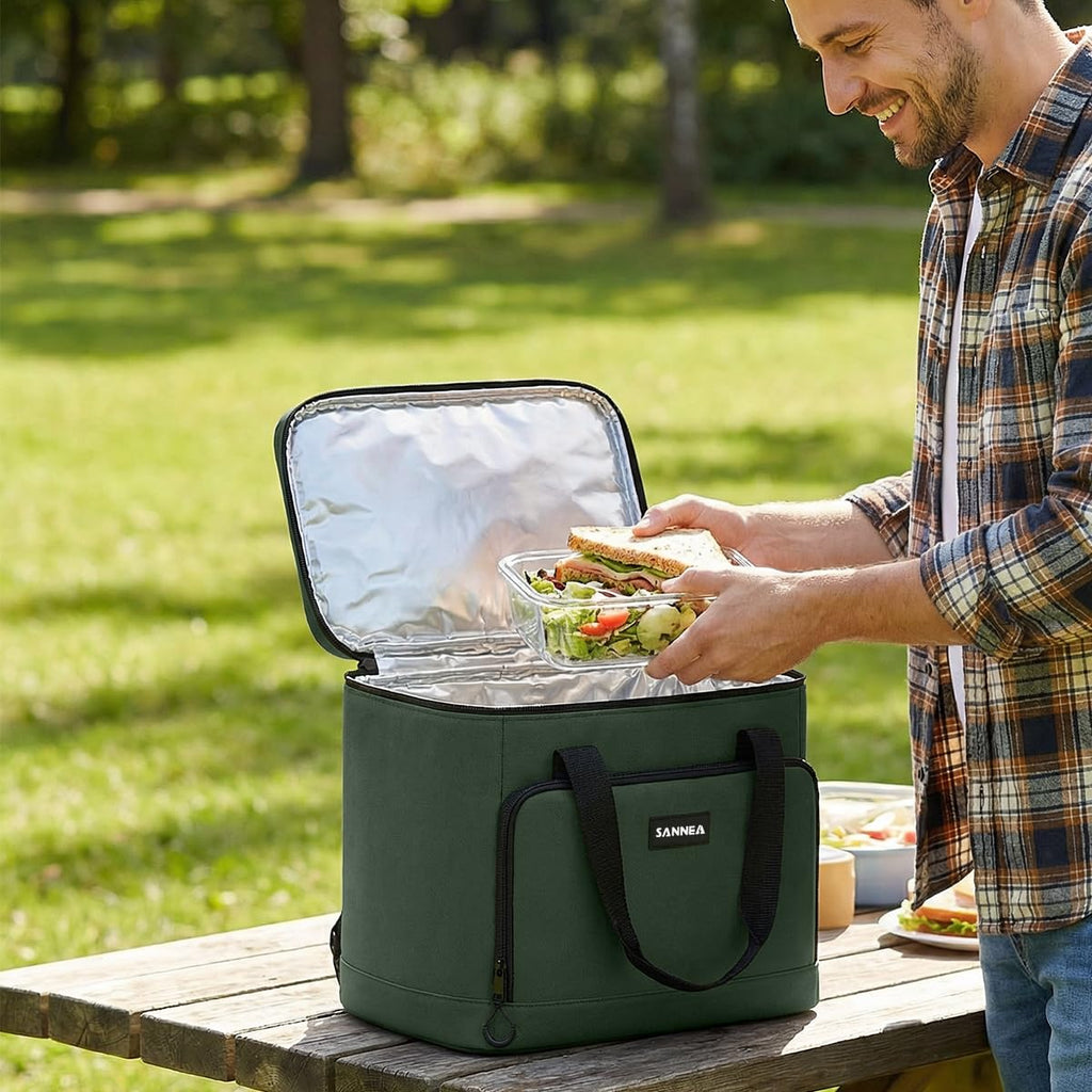 Insulated Lunch Bag 18L, Large Thermal Cooler Tote with Leak-Resistant Lining and Water-Resistant Design for Work, School, Picnic, Beach and Travel, BB-563, (Green) - image 5