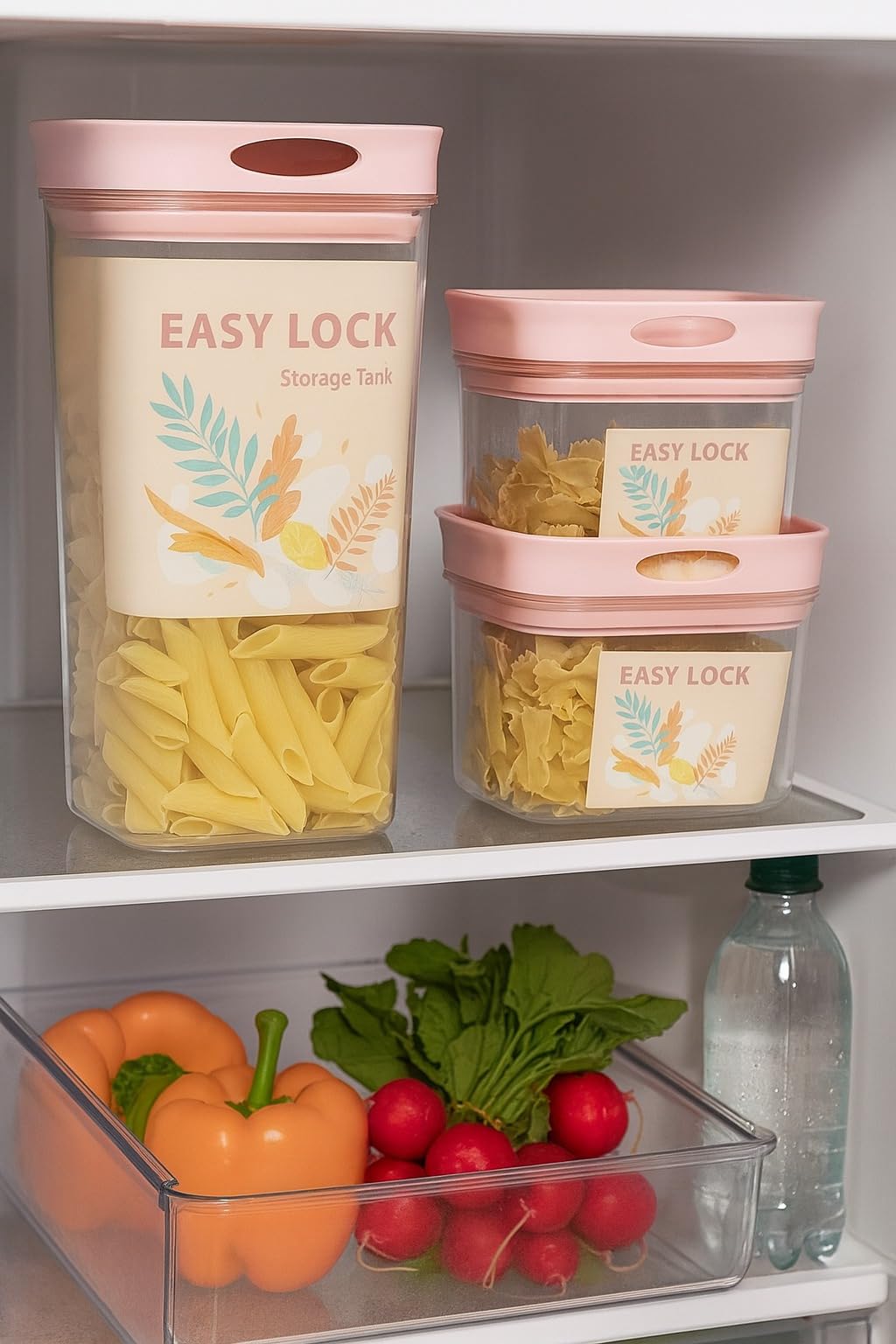 Food Storage Containers Set – Airtight Kitchen Jars With Lids, Pantry Organization Acrylic Canisters For Flour Sugar Legumes Spices Snacks, Stackable Clear Set Of 4 (400/600/800/1000ml) (Pink) - image 3