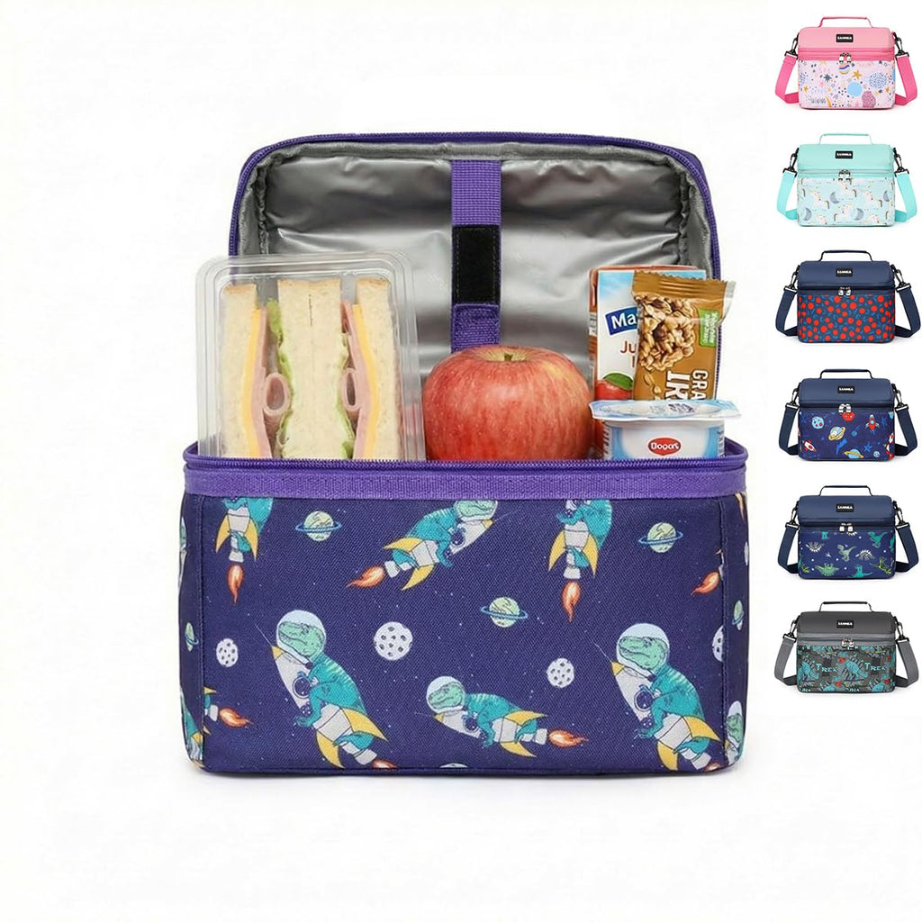 Kids Lunch Bag 8L Insulated Thermal Cooler Tote, Waterproof Leakproof Lunch Box Carrier for School Picnic Travel Design, BB-545 (Space Dino) - image 1