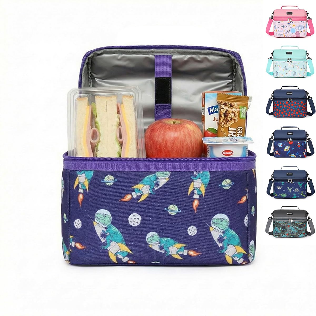 Kids Lunch Bag 8L Insulated Thermal Cooler Tote, Waterproof Leakproof Lunch Box Carrier for School Picnic Travel Design, BB-545 (Space Dino) - image 1