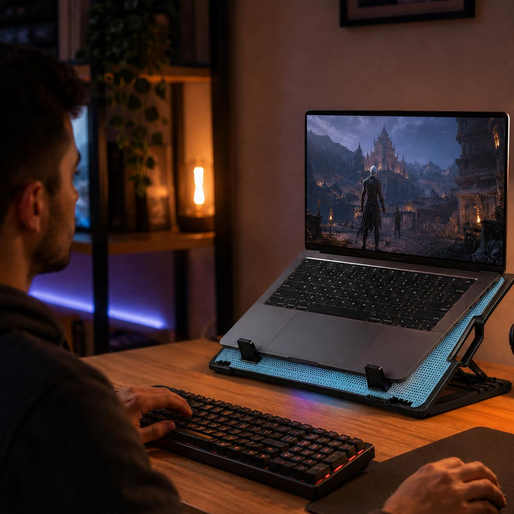 Laptop Cooling Pad with Adjustable Stand, USB-Powered Quiet Fan, LED Light and Anti-Slip Surface for Office, Gaming and Notebook Use, ZR450 (Blue) - image 7