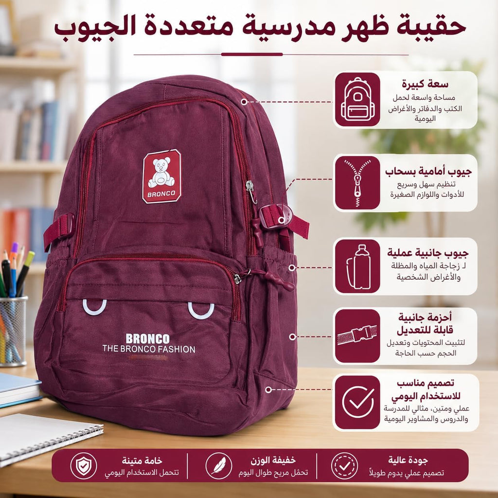 School Backpack for Boys, Large Capacity Lightweight Nylon Bookbag with Multiple Pockets, Wear-Resistant Breathable Student Bag for Daily School and Travel, Red - image 3