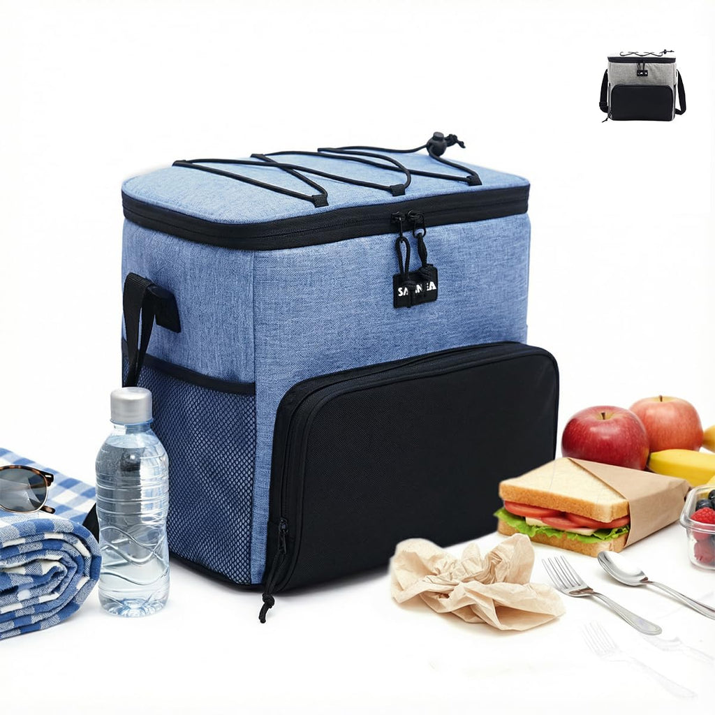 Insulated Lunch Bag Large Capacity Thermal Cooler Bag Double Lined Waterproof Food Carrier With Adjustable Shoulder Strap For Work School Travel Picnic Hot Cold Storage, BB-514 (Blue, 15 L) - image 1