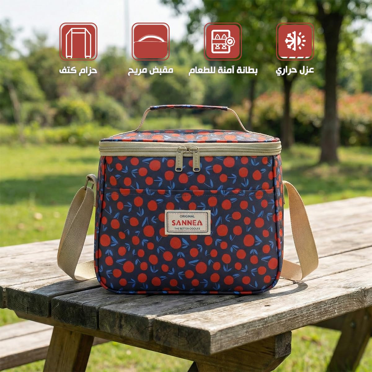 Insulated Lunch Bag 7.5L, Thermal Cooler Tote with Leak-Resistant Lining for Hot and Cold Food, Reusable Meal Bag for Work, School, Picnic and Travel, BB-548 (Cherry) - image 2