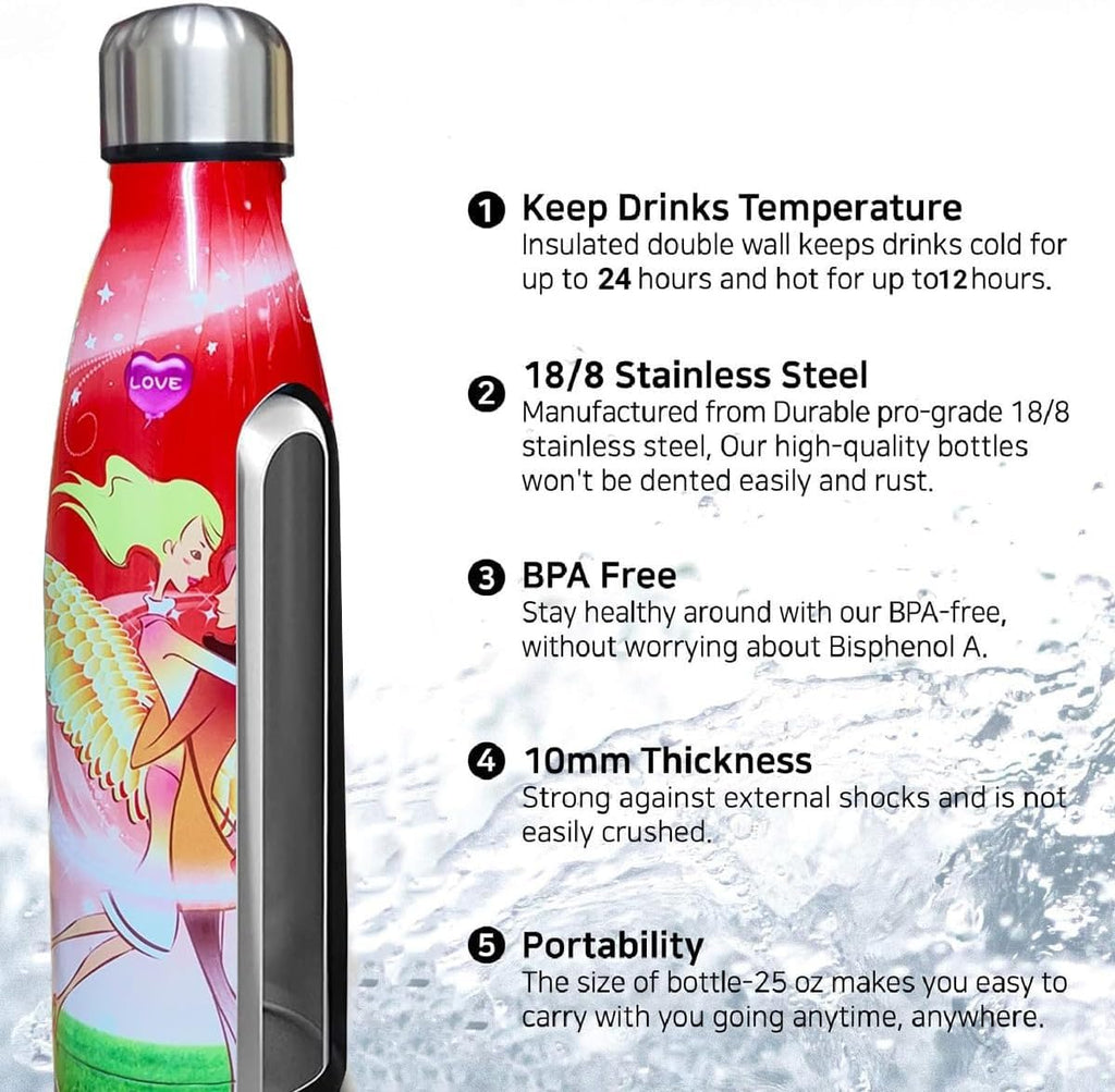 Water Bottle 500ml - Stainless Steel Vacuum Insulated Double Wall Leak Proof for Hot & Cold Drinks, BPA Free, Motivational Drinking Bottle for Gym, Travel, Office & Outdoor (Red Tinker Bell) - image 2