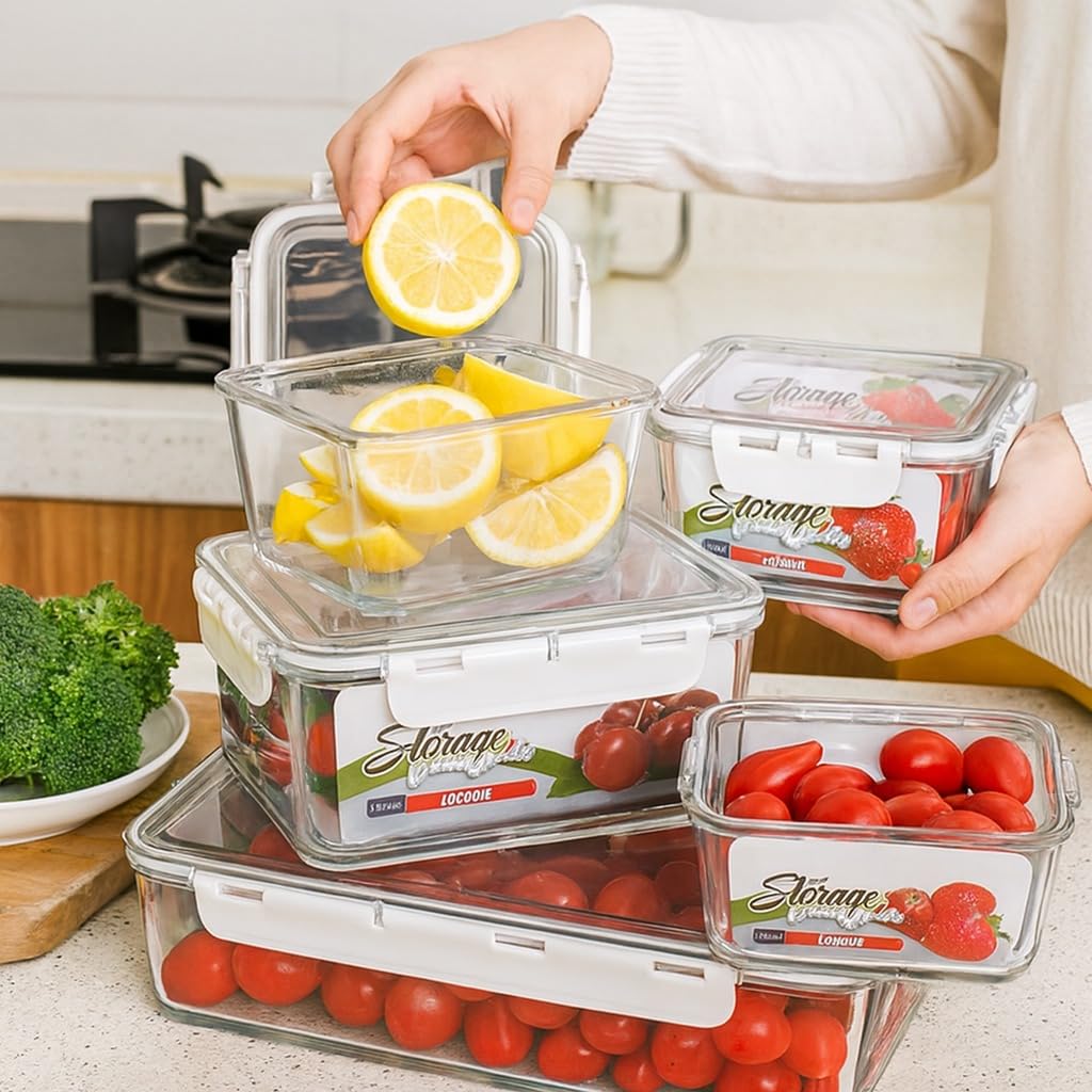 Food Storage Container Set 4 Pieces, Clear Acrylic Fridge Organizer Boxes with Lids, Stackable BPA-Free Refrigerator Bins for Fruit, Vegetables and Kitchen, 700/1700/3300/5700ml - image 6