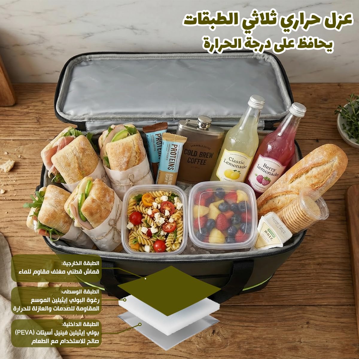 Lunch Bag 28 L, Insulated Thermal Cooler Tote, Waterproof Leakproof Food Storage for Hot and Cold Meals, Work, School, Picnic and Travel, BB-554 (Olive Green) - image 4
