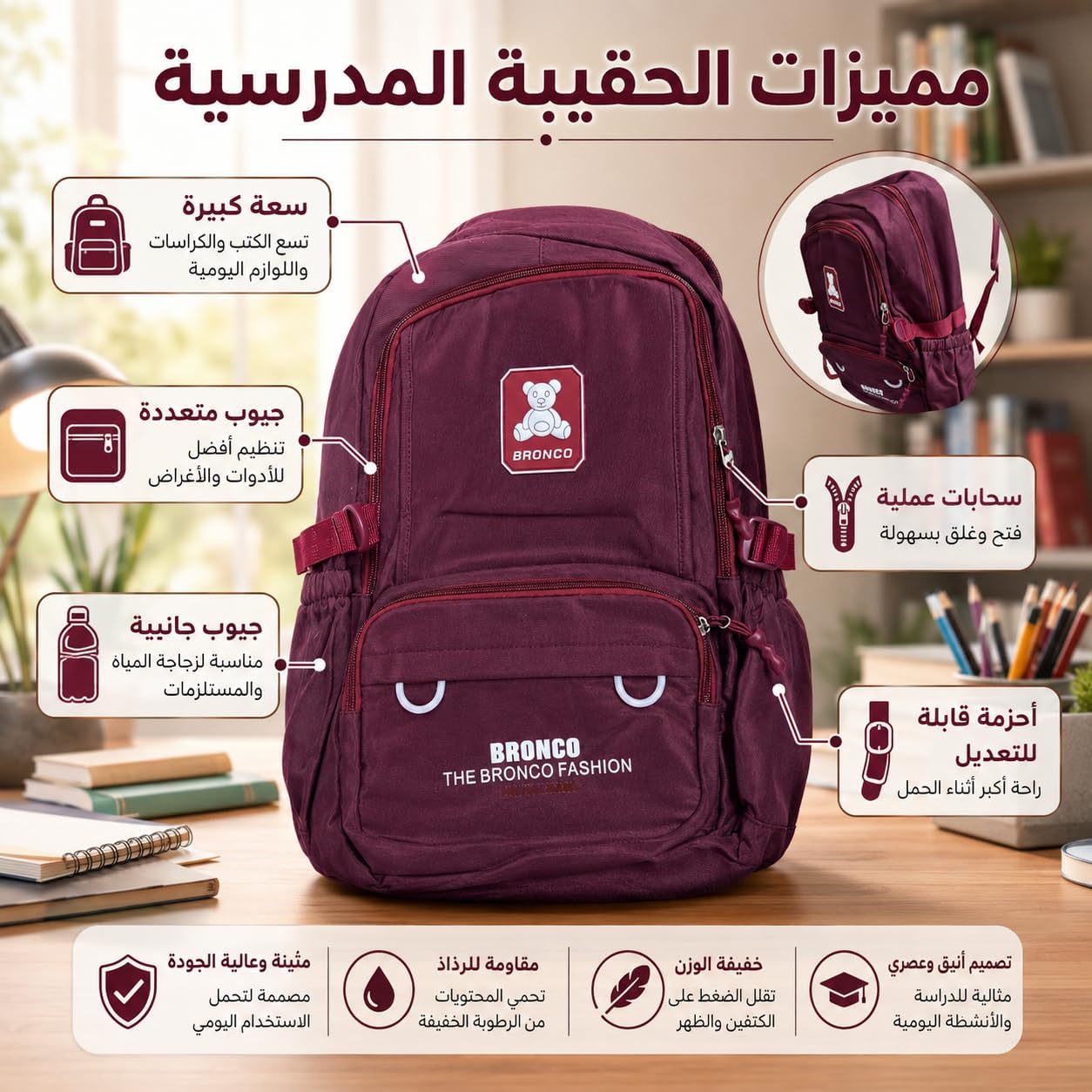 School Backpack for Boys, Large Capacity Lightweight Nylon Bookbag with Multiple Pockets, Wear-Resistant Breathable Student Bag for Daily School and Travel, Red - image 4