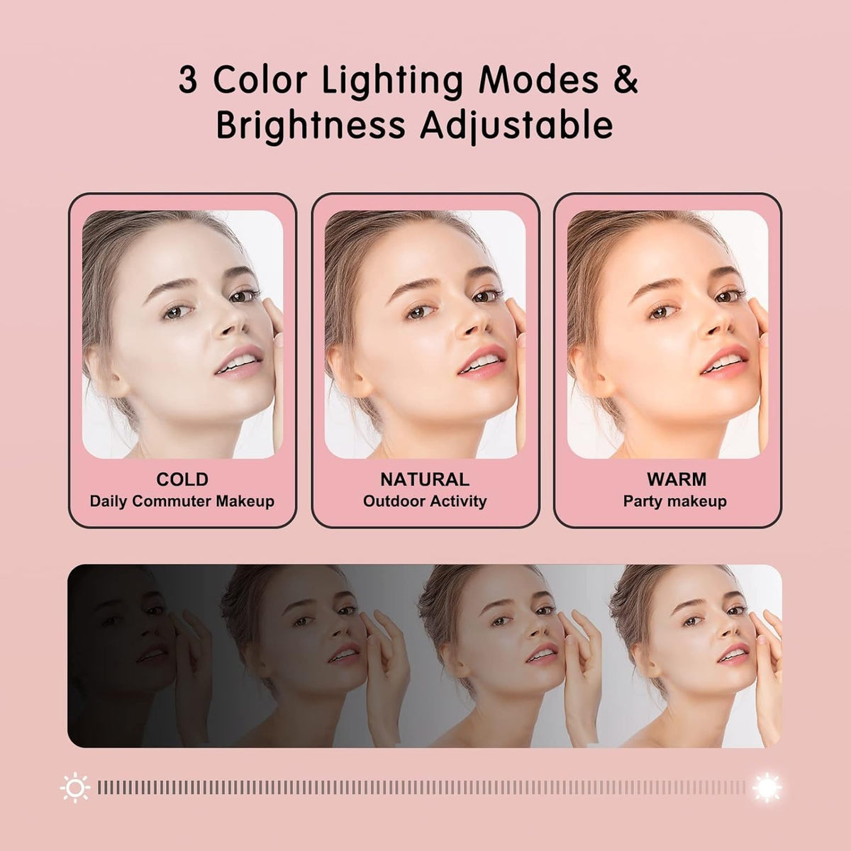 Makeup Mirror with Lights, 3-Sided LED Vanity Mirror with 3 Light Modes, Adjustable Angle and Tabletop Stand for Daily Beauty and Grooming, X-613 (Black) - image 2